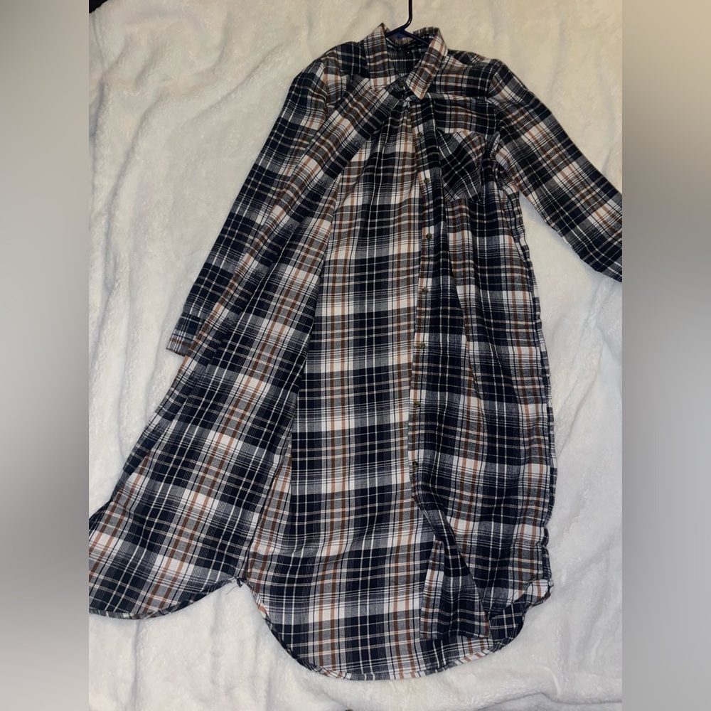 Women's Plaid Long Shirt Button-Down